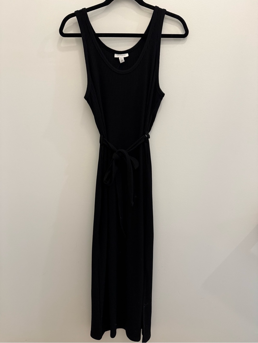 Black Ribbed Tank Midi Dress w tie